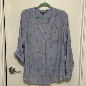 Zac & Rachel pinstripe blue white cactus blouse 1X